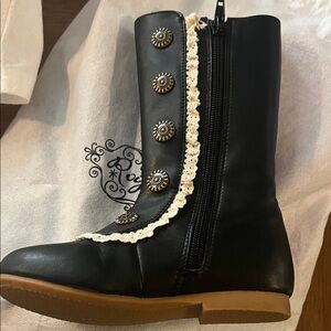 Chic Black Kids Boots with Lace and Button Detail